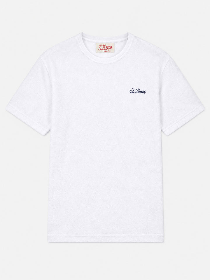 White Gary terry T-shirt with logo embroidery