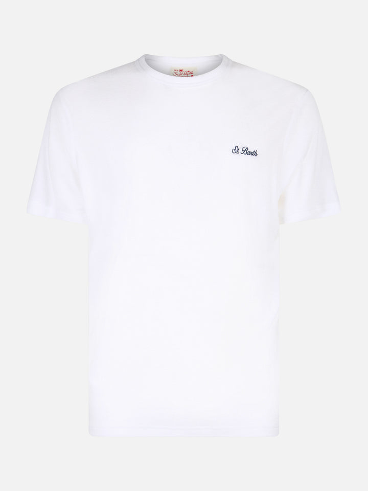 Weißes Frottee-T-Shirt Gary mit St. Barth-Stickerei