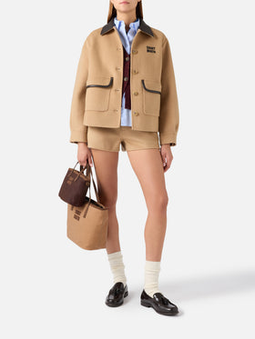 Beige Glacienne wool blend jacket with logo patch