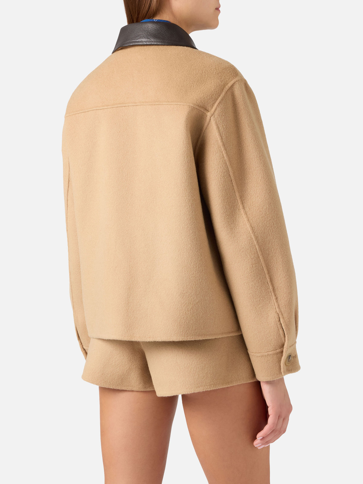 Beige Glacienne wool blend jacket with logo patch