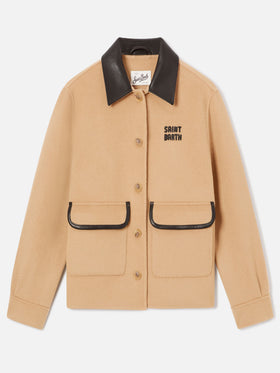 Giacca Glacienne beige in misto lana con patch logo