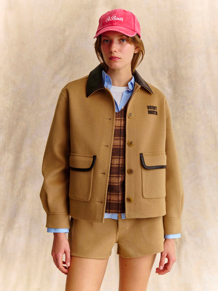 Veste en mélange de laine Beige Glacienne avec écusson logo 