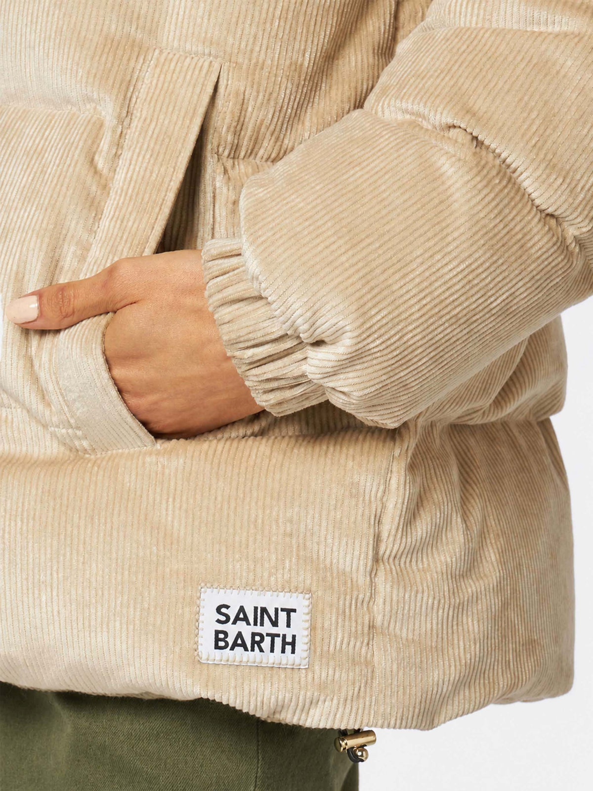 Chaqueta acolchada con capucha de pana beige Geneve 