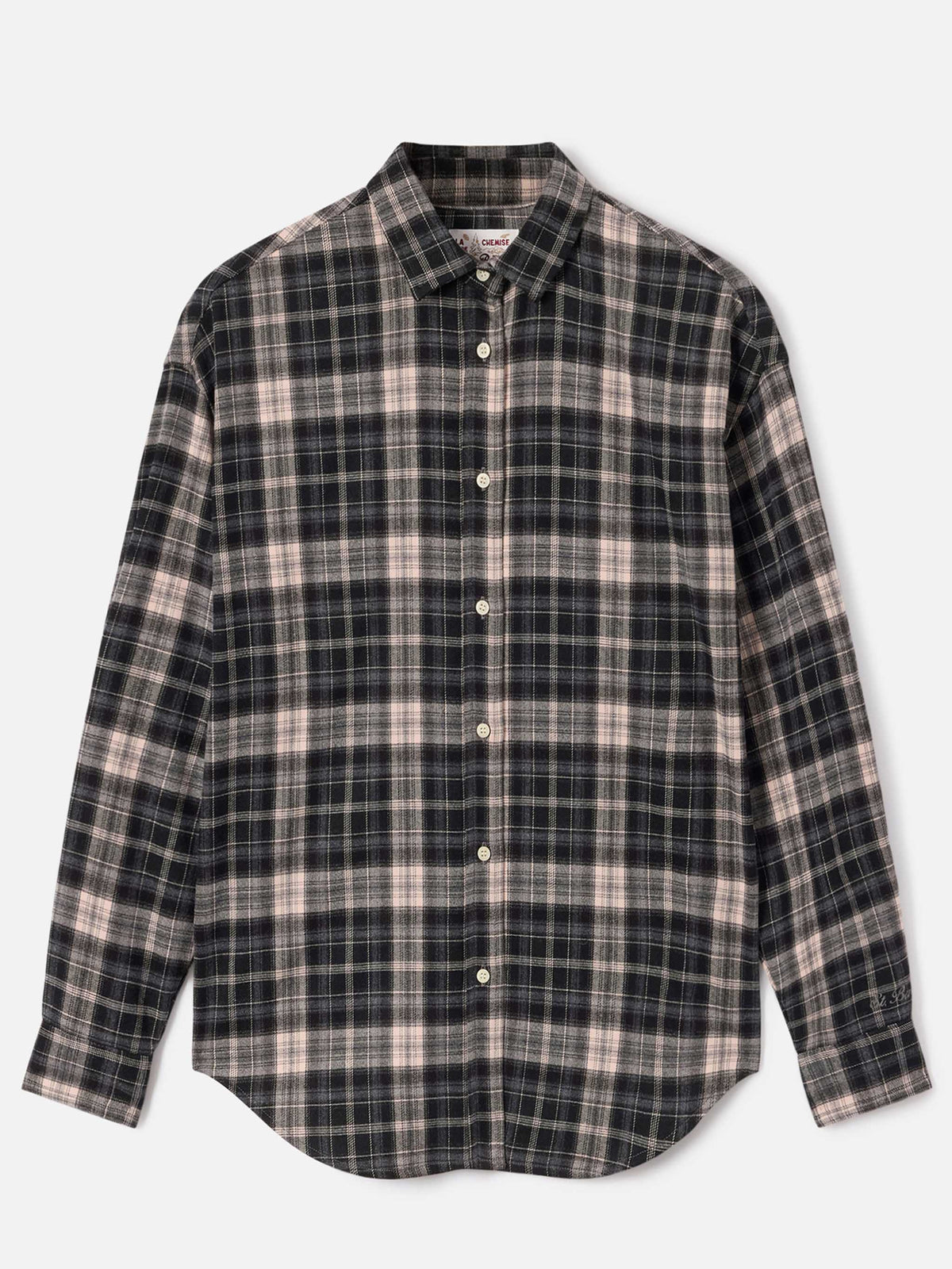 Gigy flannel shirt with tartan pattern and logo embroidery