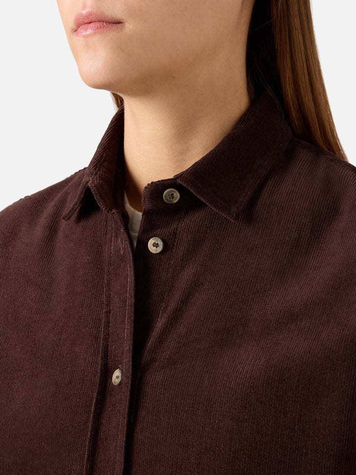 Camisa Gigy de pana de algodón marrón oscuro con logo de strass 
