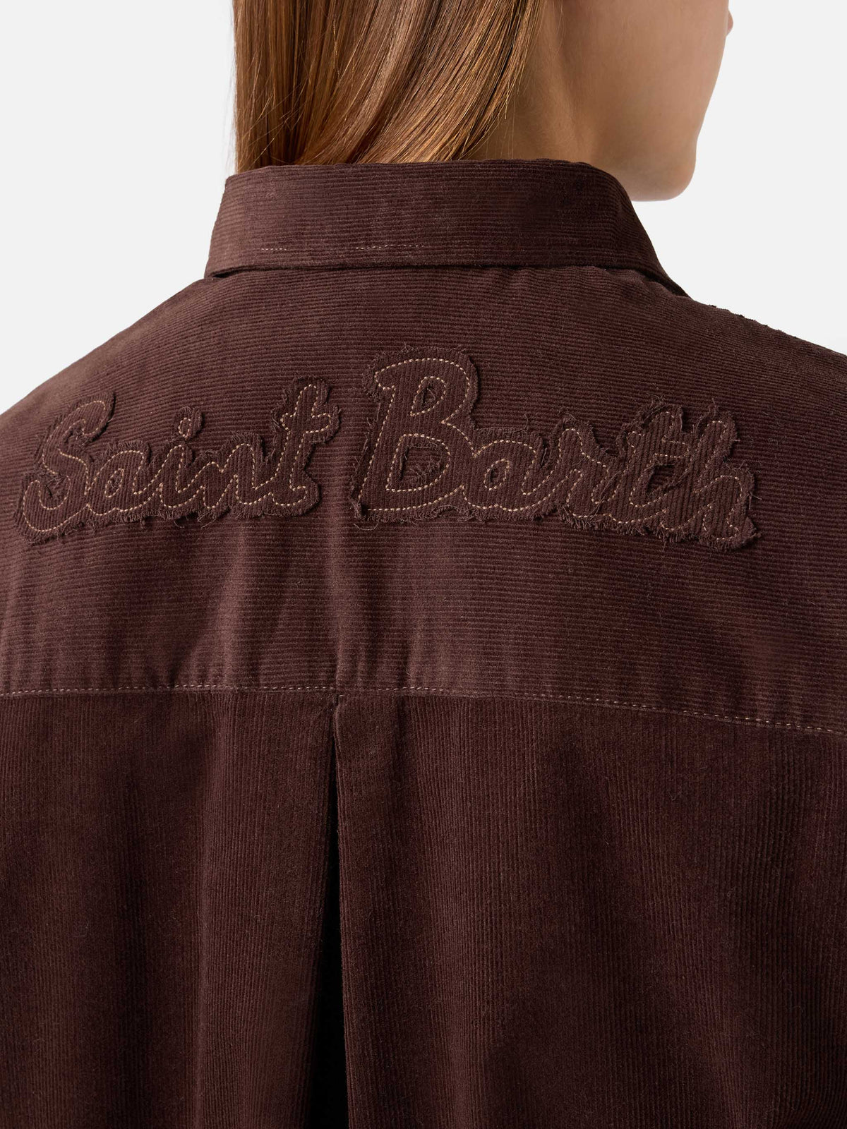 Chemise Gigy en velours côtelé de coton marron foncé avec logo en strass 