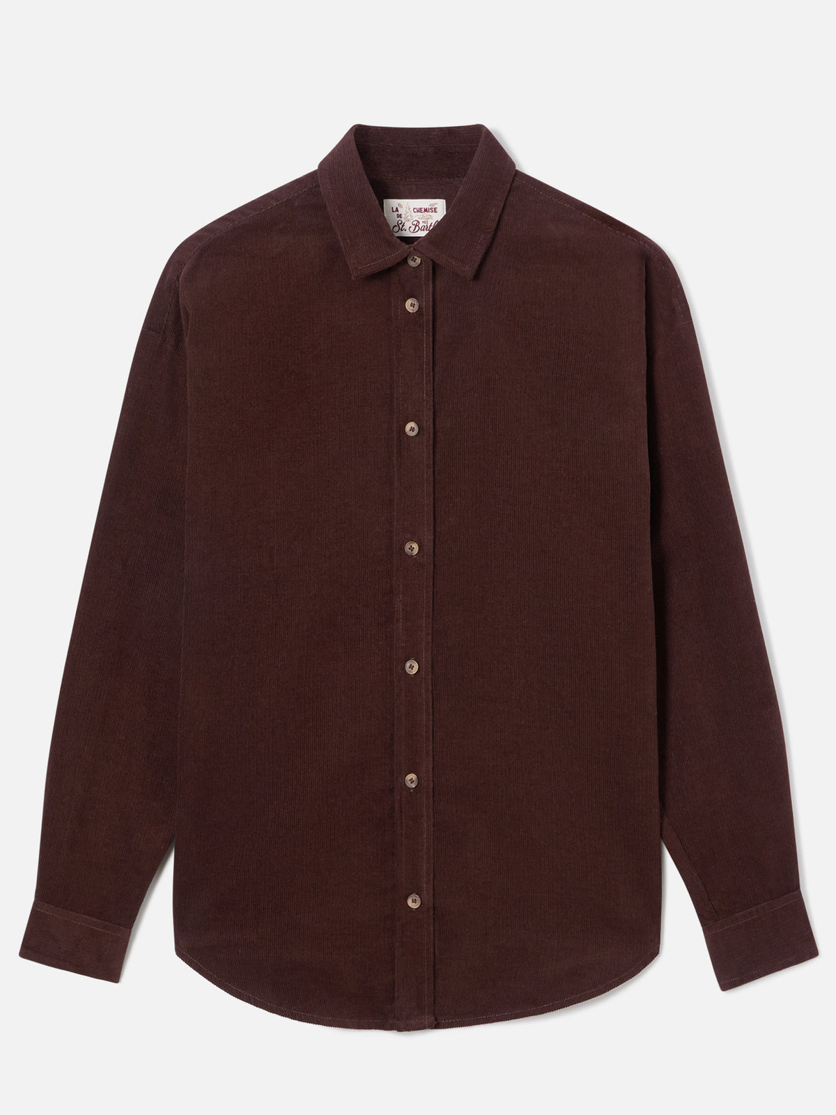 Chemise Gigy en velours côtelé de coton marron foncé avec logo en strass 