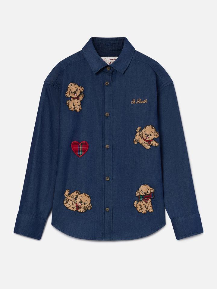 Light blue Gigy cotton denim shirt with poodle embroidery