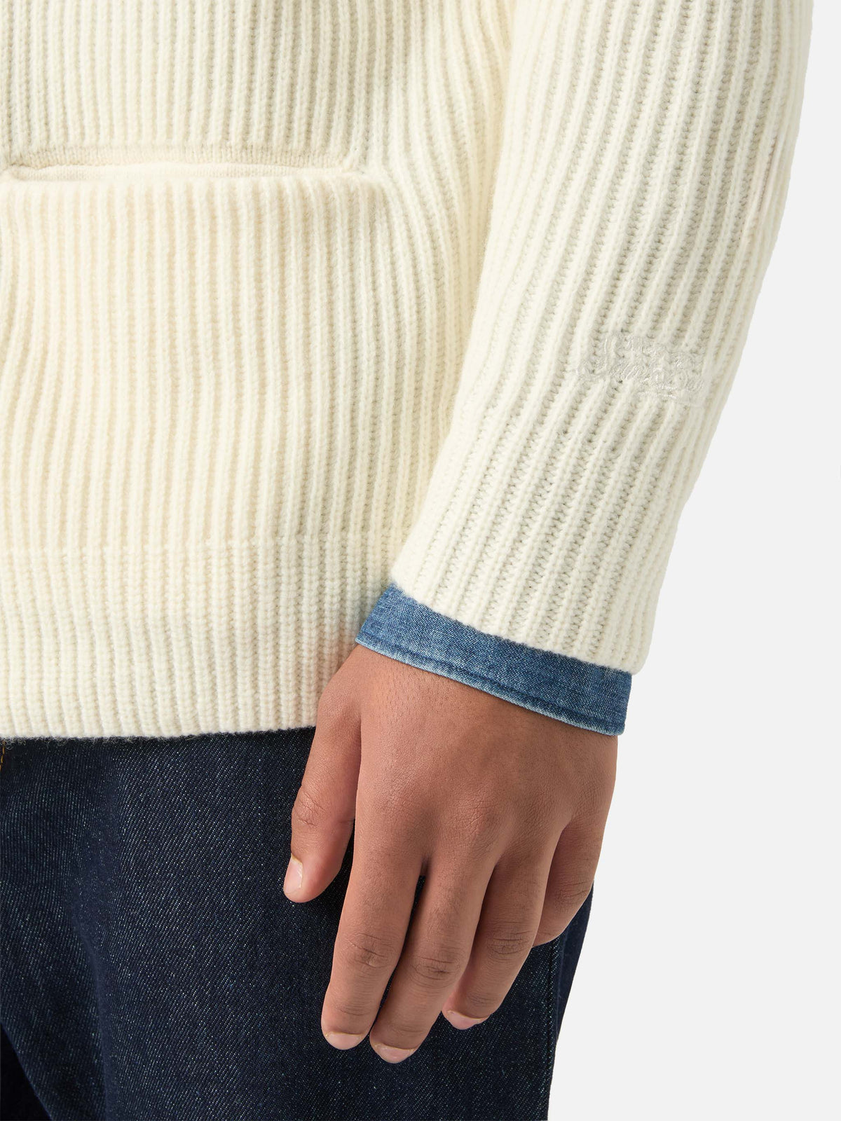 Cardigan Glasgow en laine off white avec col châle 