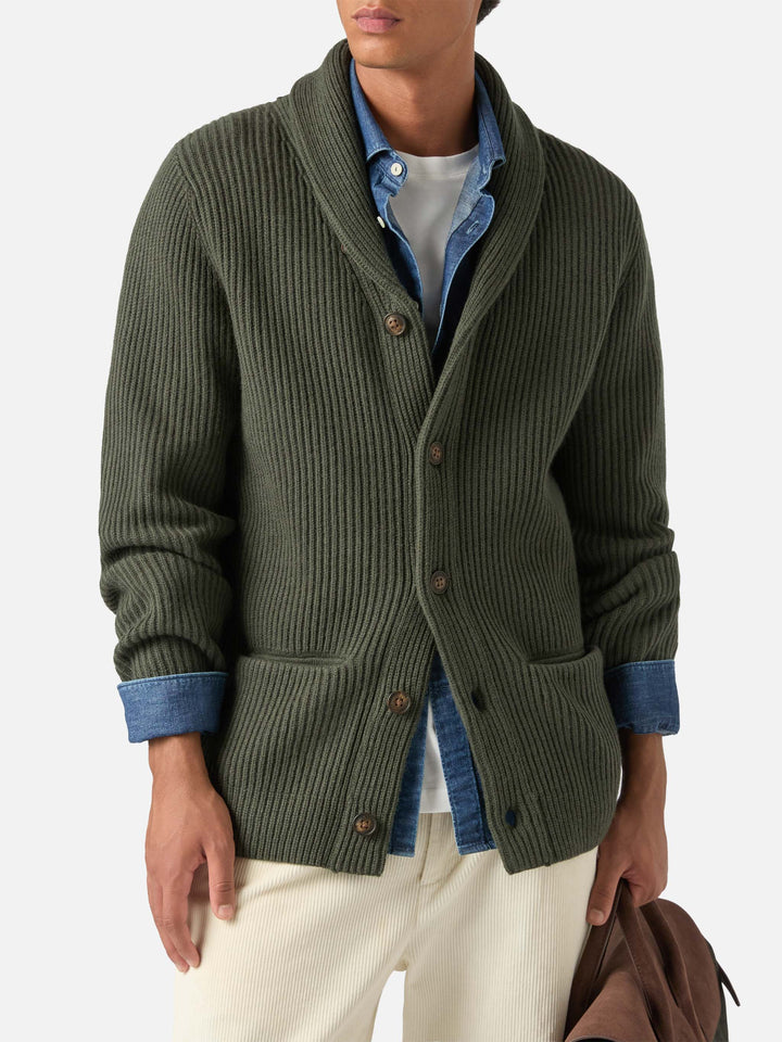Cardigan en laine Green Glasgow avec col châle 