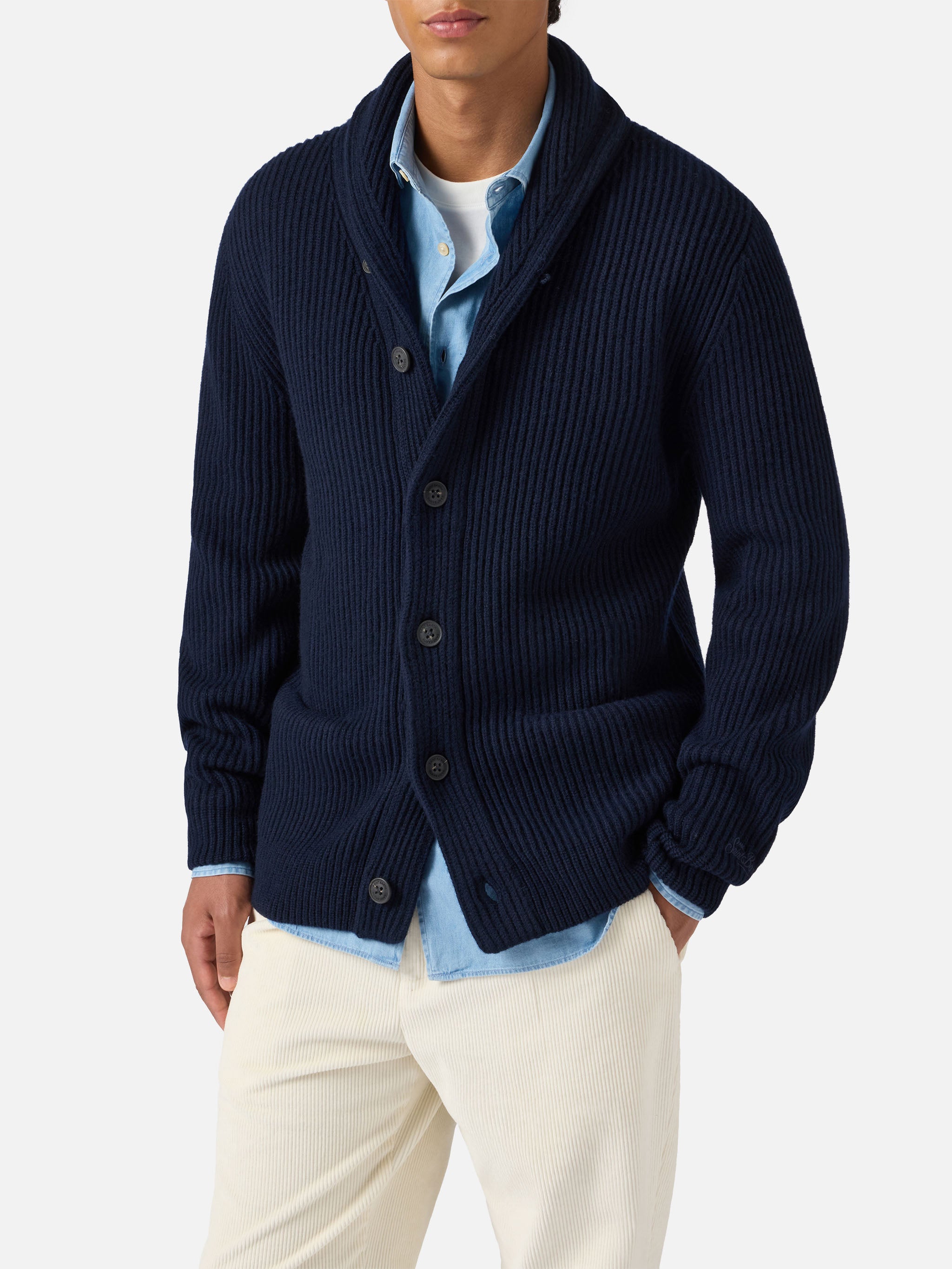 Navy blue pure-wool cardigan Glasgow – MC2 Saint Barth