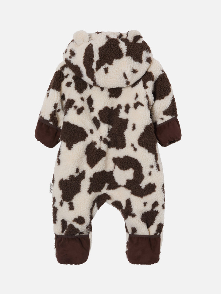 Glace Teddy padded snowsuit with teddy lining, cow print
