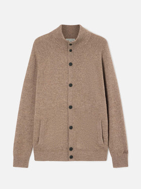 Beige Galway lambswool cardigan with high collar