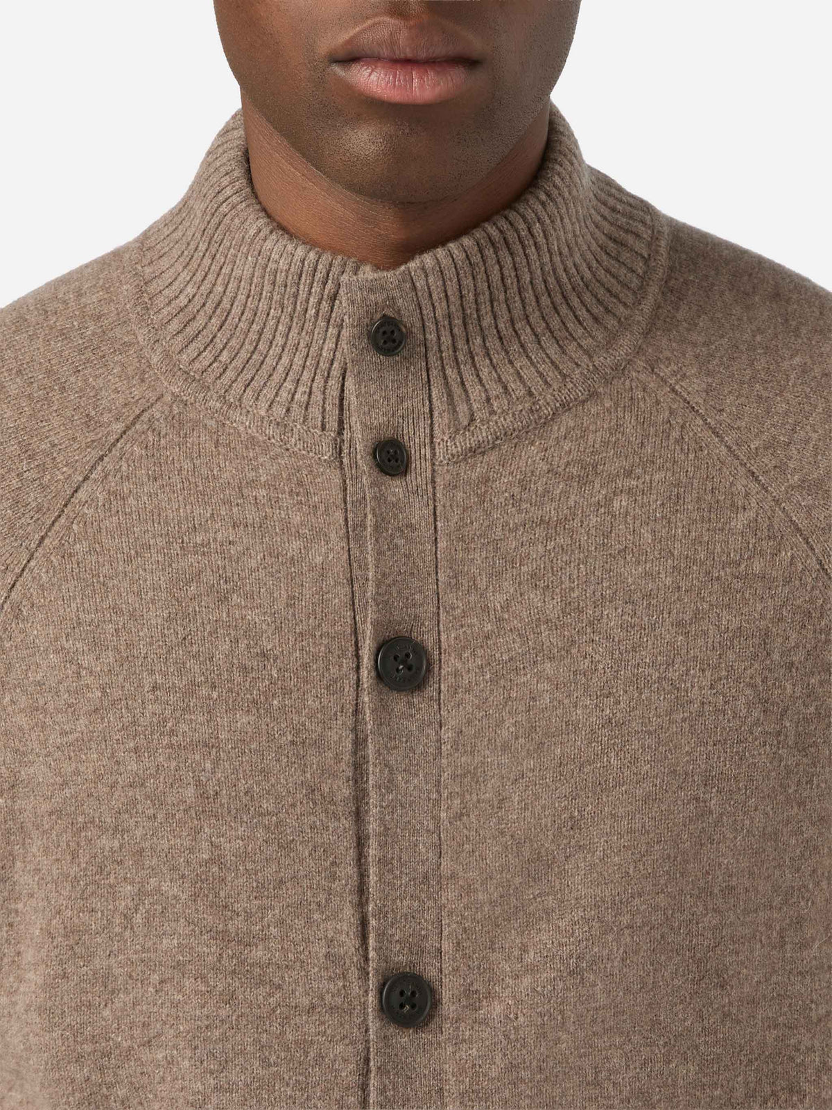 Beige Galway lambswool cardigan with high collar