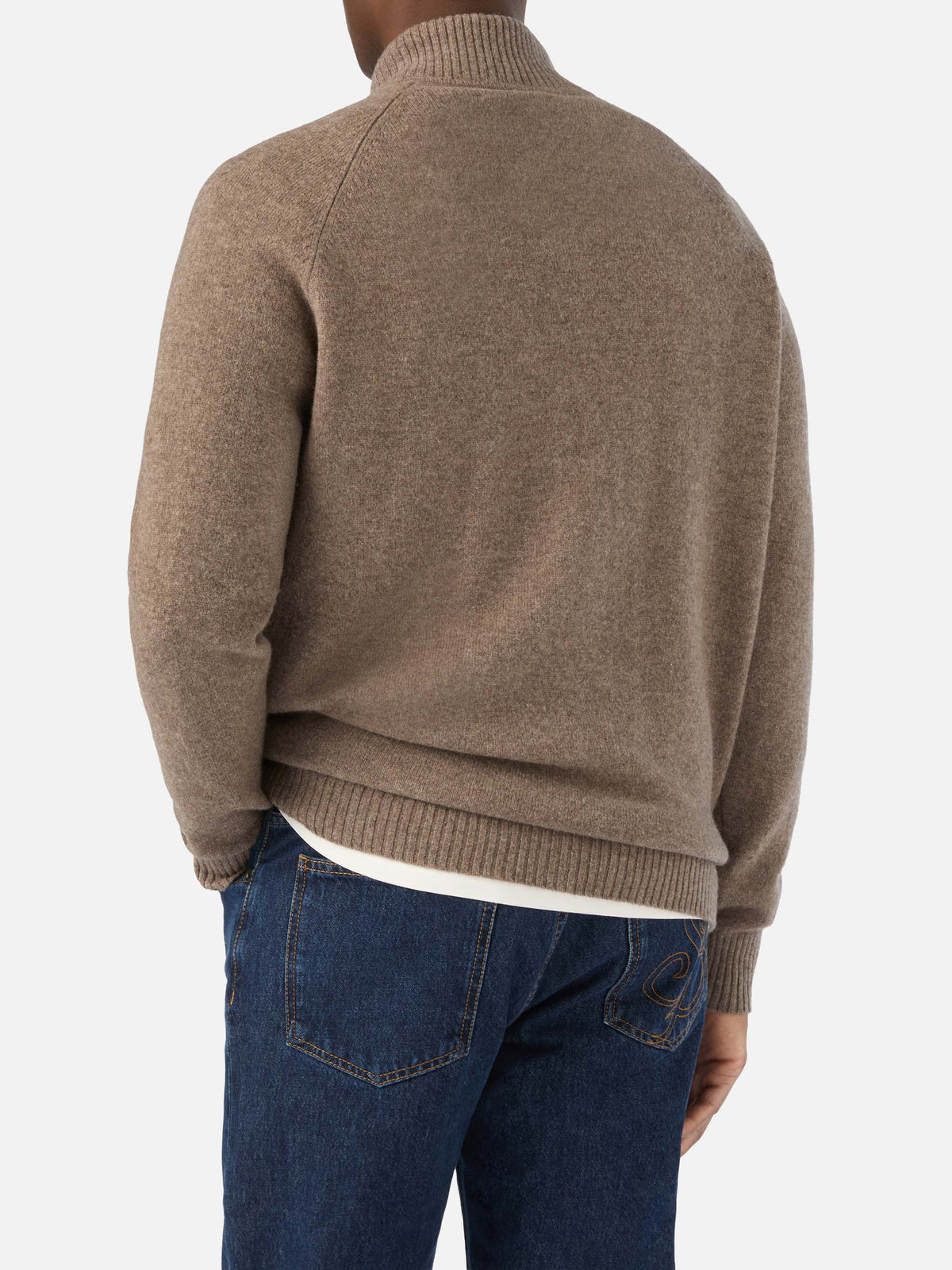 Beige Galway lambswool cardigan with high collar