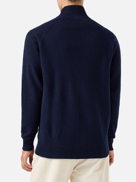 Cardigan Galway en laine d’agneau Navy blue avec col montant 