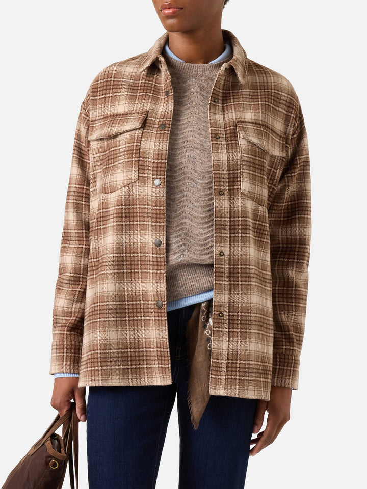 Cambry flannel overshirt with tartan pattern and logo embroidery