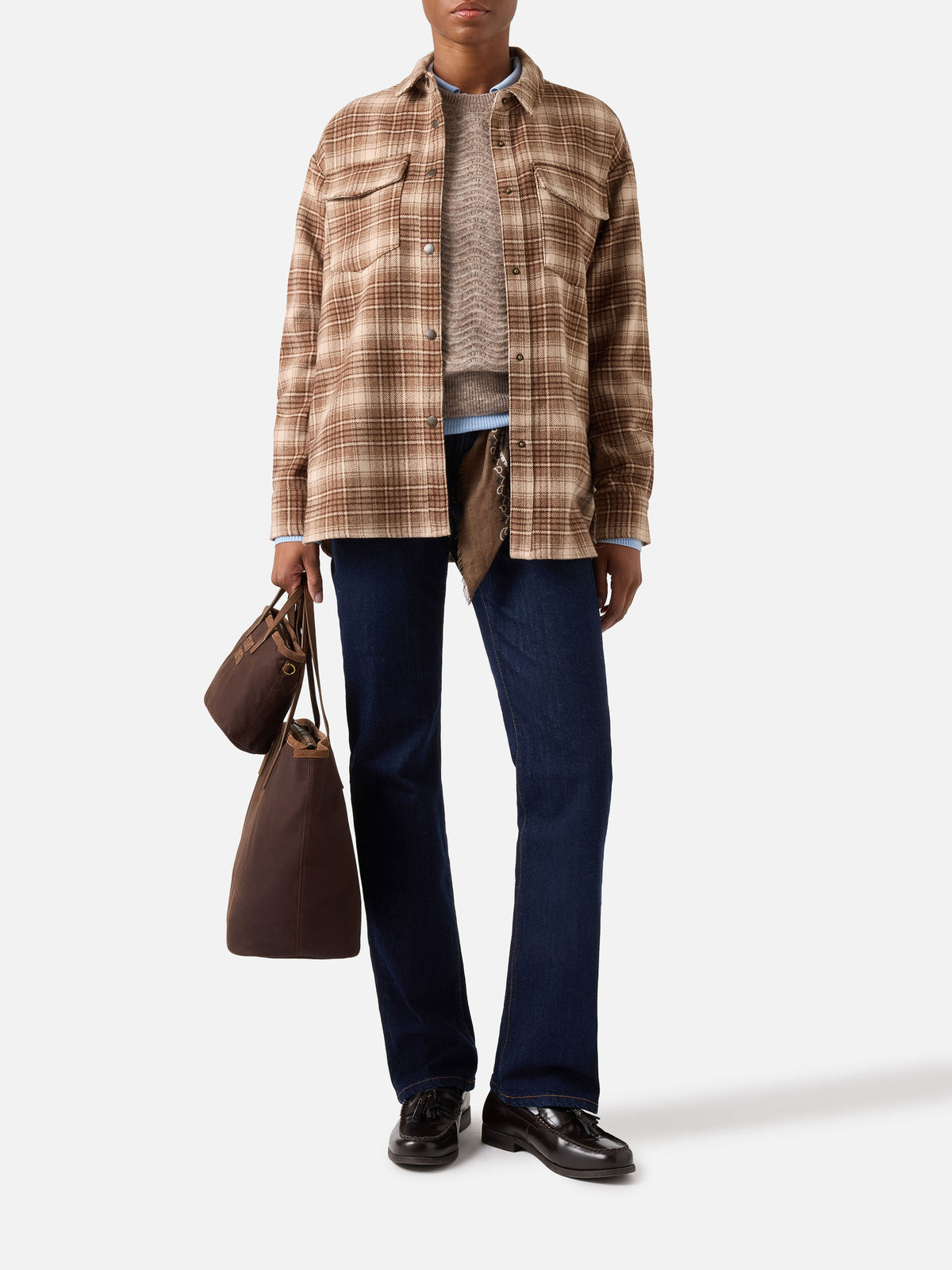 Cambry flannel overshirt with tartan pattern and logo embroidery