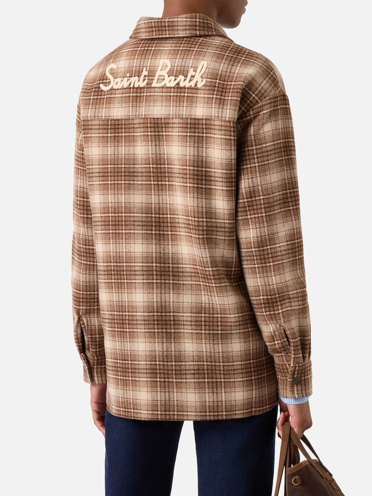 Cambry flannel overshirt with tartan pattern and logo embroidery