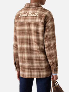 Cambry flannel overshirt with tartan pattern and logo embroidery