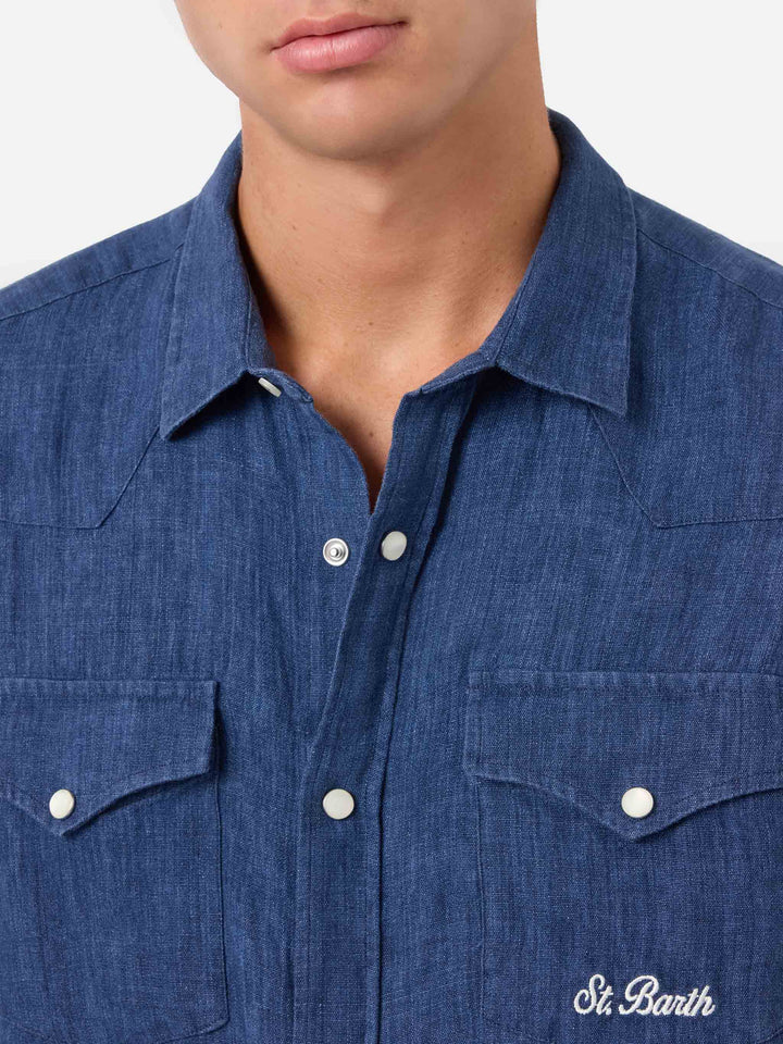 Camisa Greg de lino azul con efecto denim 