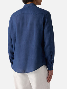 Camicia in lino denim scuro