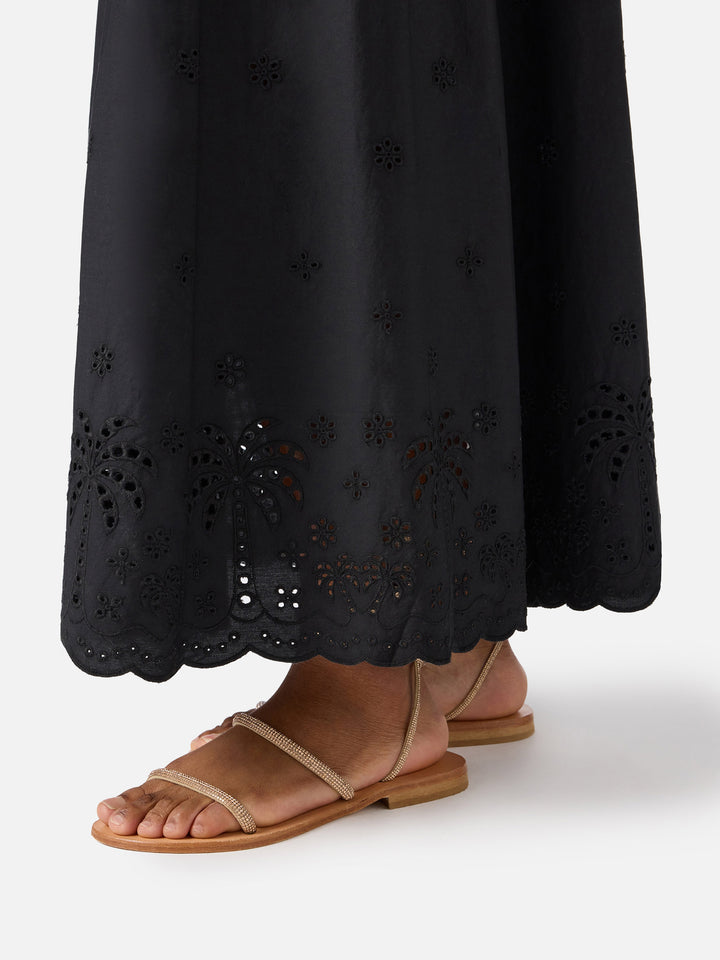 Long Guadalupe dress in black with embroidery