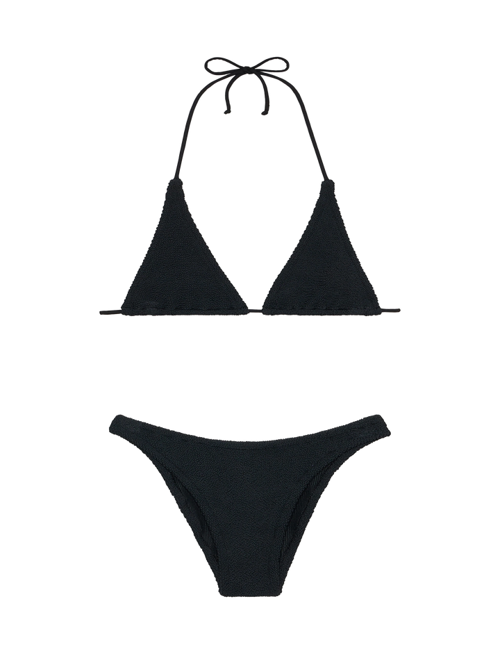 Woman black crinkle triangle bikini Guiana Elise