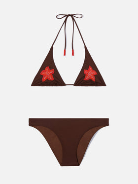 Bikini Guiana Maia marrone con stelle marine in perline