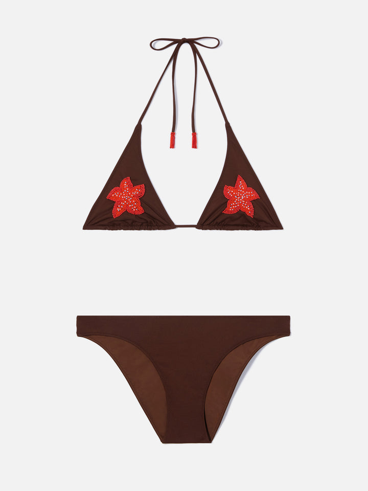 Guiana Maia brown bikini with beaded starfish