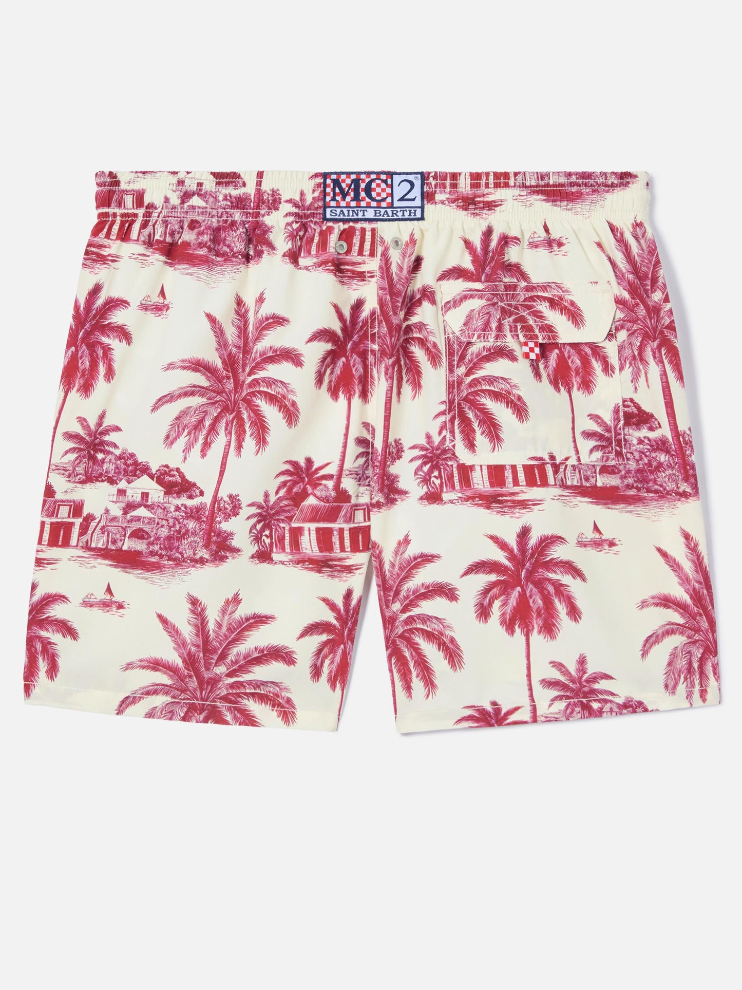 Gustavia swim shorts with burgundy toile de jouy print | Special Edition