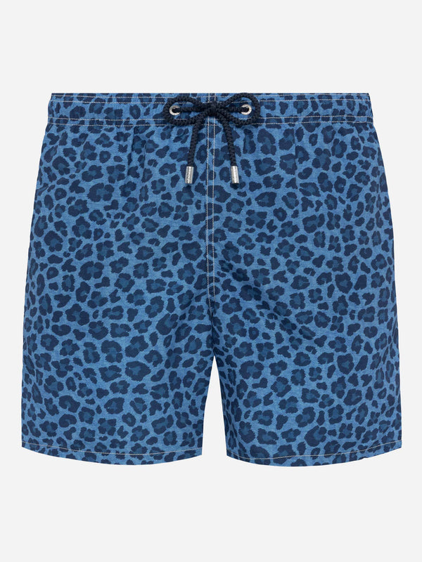 Man mid-length Gustavia swim-shorts with animalier print