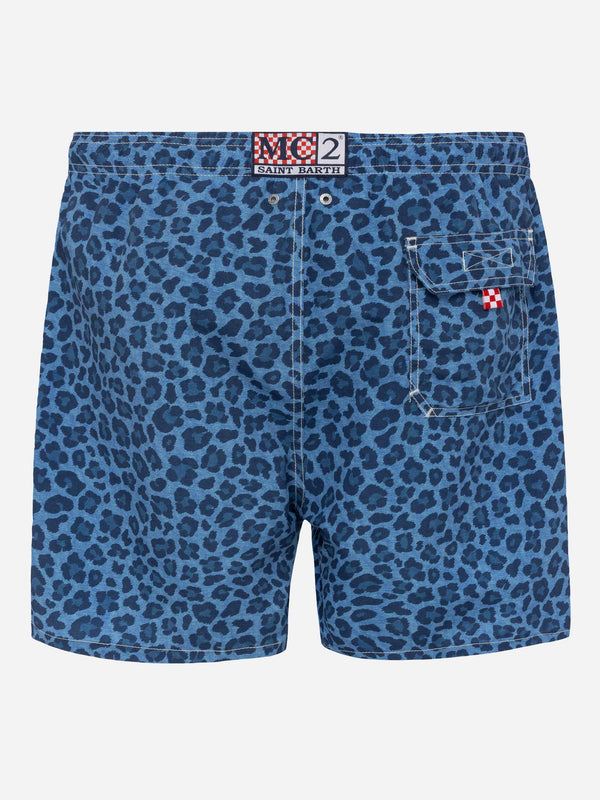 Man mid-length Gustavia swim-shorts with animalier print