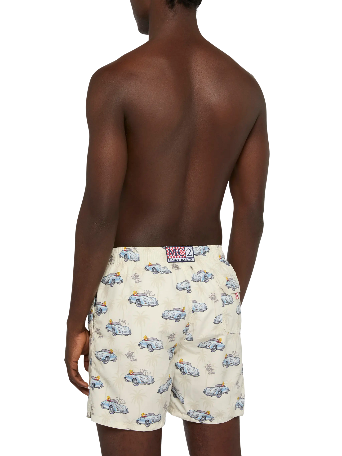 Mittellange Gustavia Badeshorts mit Enten- und Auto-Print |CRYPTOPUPPETS SPECIAL EDITION