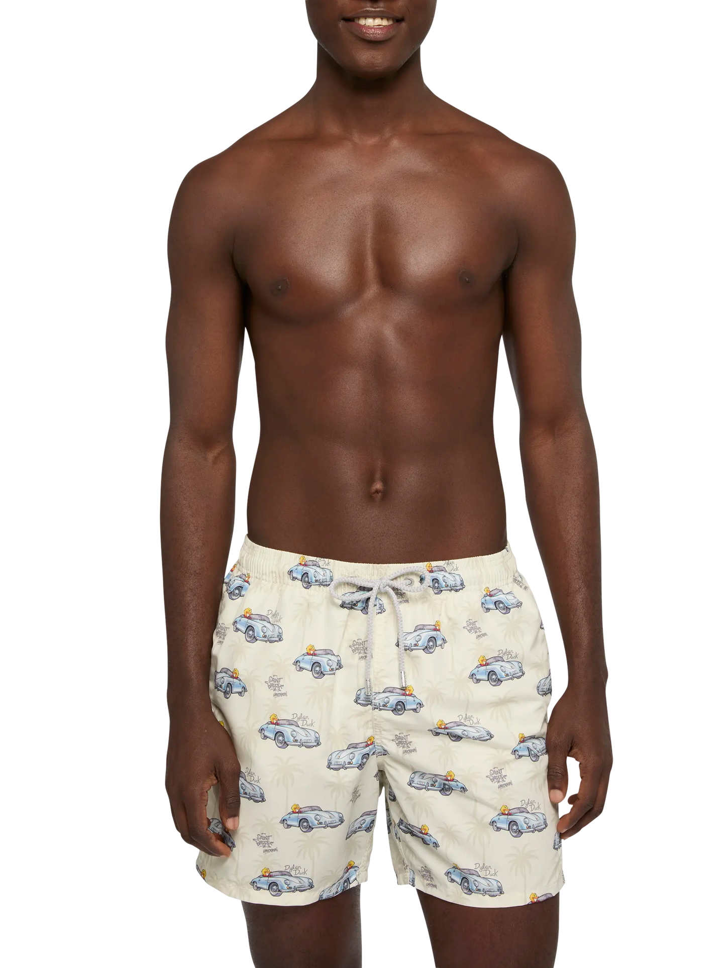 Mittellange Gustavia Badeshorts mit Enten- und Auto-Print |CRYPTOPUPPETS SPECIAL EDITION