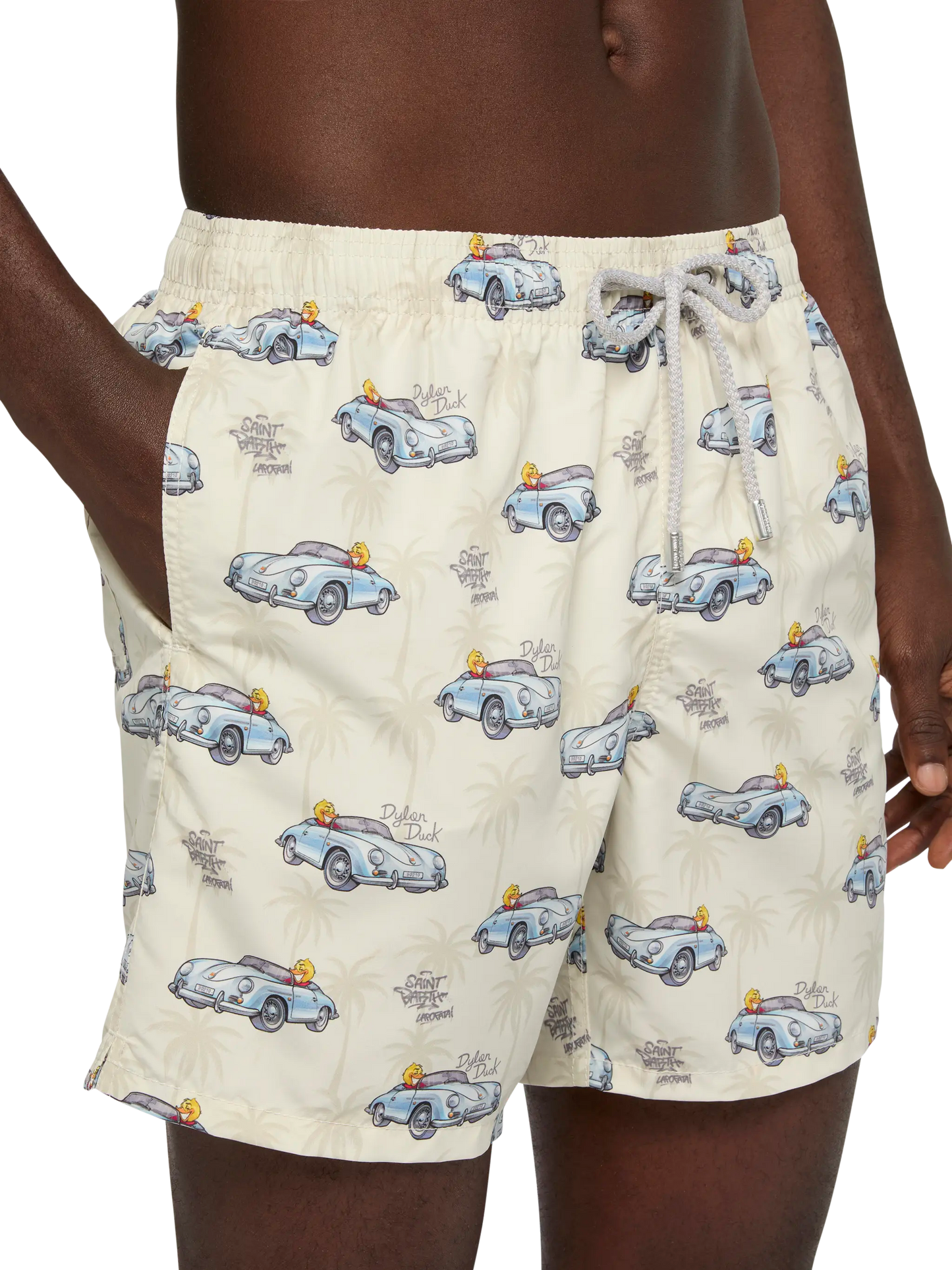 Mittellange Gustavia Badeshorts mit Enten- und Auto-Print |CRYPTOPUPPETS SPECIAL EDITION