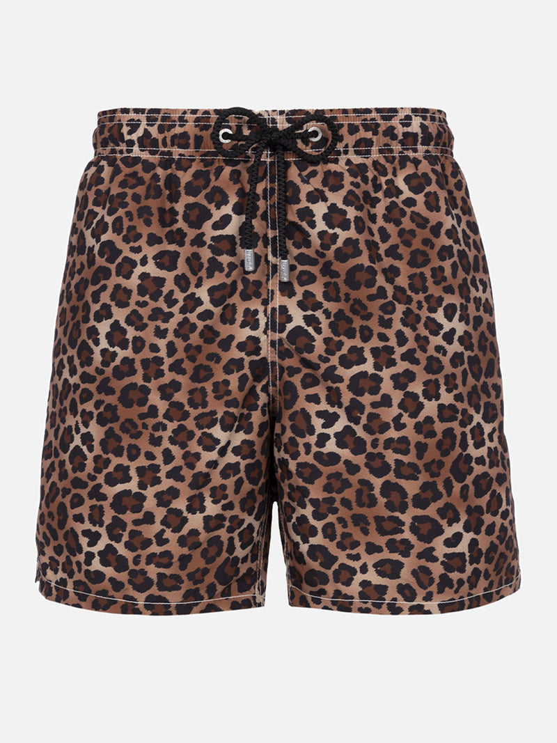 Man mid-length Gustavia swim-shorts with animalier print