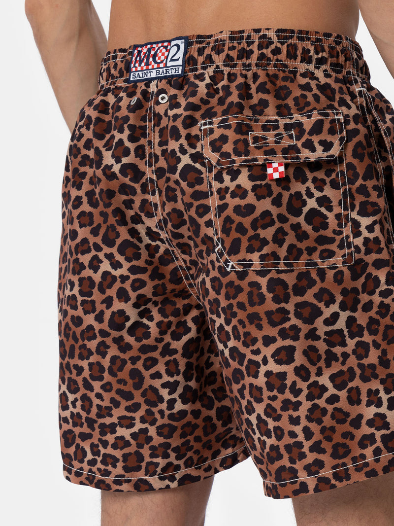 Man mid-length Gustavia swim-shorts with animalier print