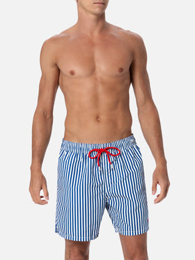 Costume da bagno da uomo di media lunghezza Gustavia rigato con ricamo St. Barth