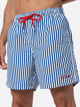 Costume da bagno da uomo di media lunghezza Gustavia rigato con ricamo St. Barth