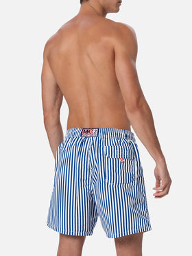 Costume da bagno da uomo di media lunghezza Gustavia rigato con ricamo St. Barth