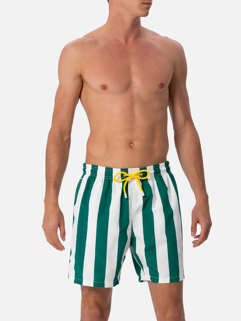 Man mid-length striped Gustavia swim-shorts with St. Barth embroidery