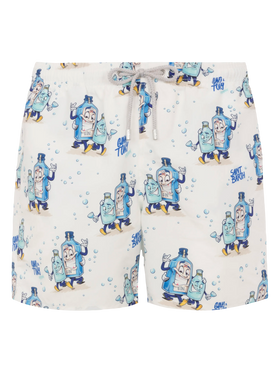 Mid-length Gustavia swim-shorts with cocktail print |CRYPTOPUPPETS SPECIAL EDITION