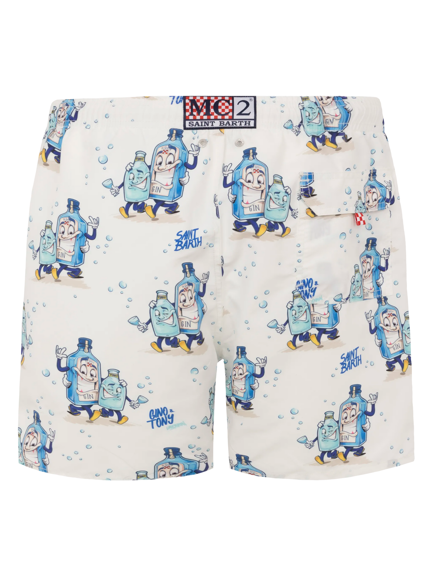 Mid-length Gustavia swim-shorts with cocktail print |CRYPTOPUPPETS SPECIAL EDITION