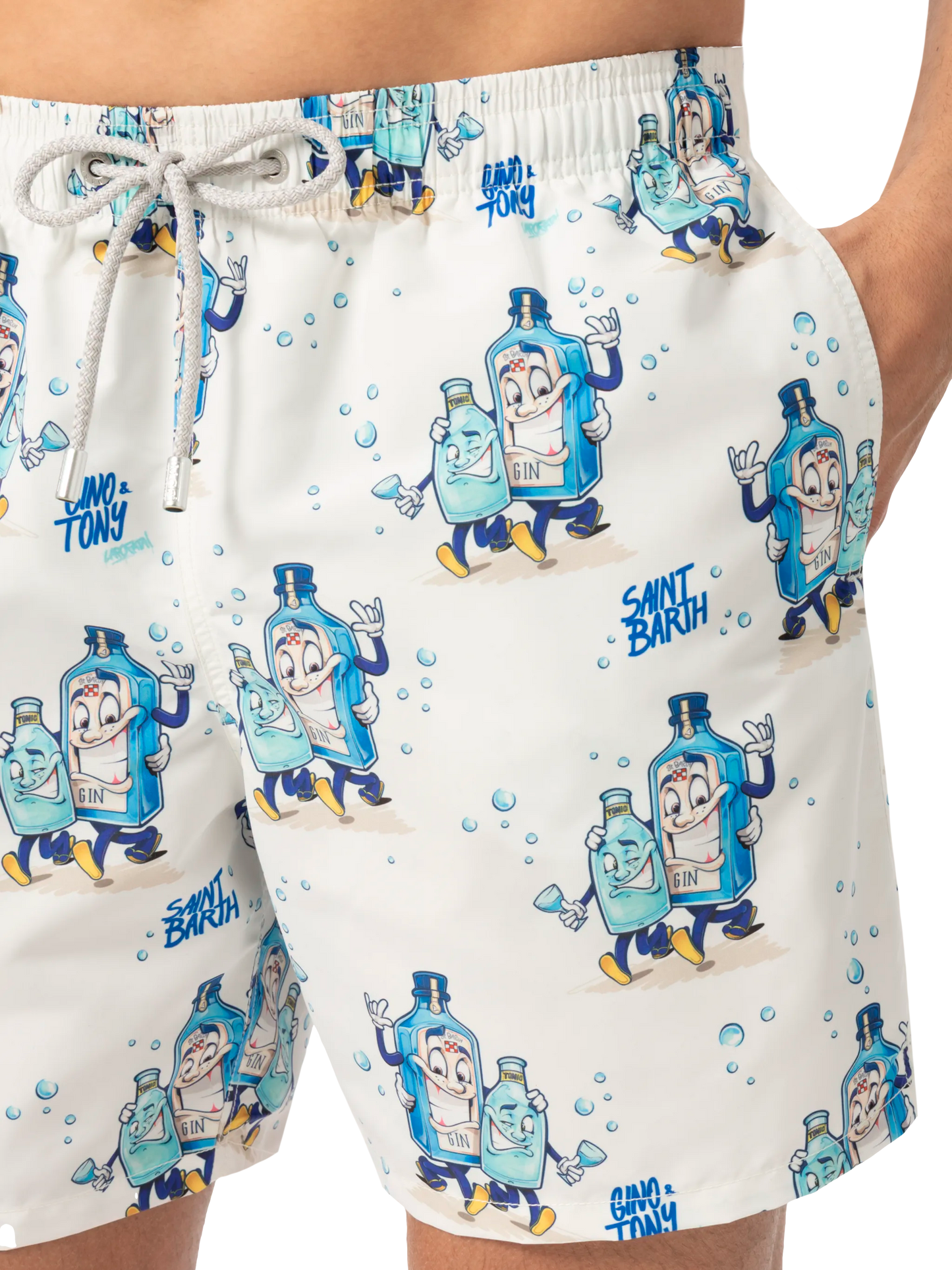 Mid-length Gustavia swim-shorts with cocktail print |CRYPTOPUPPETS SPECIAL EDITION