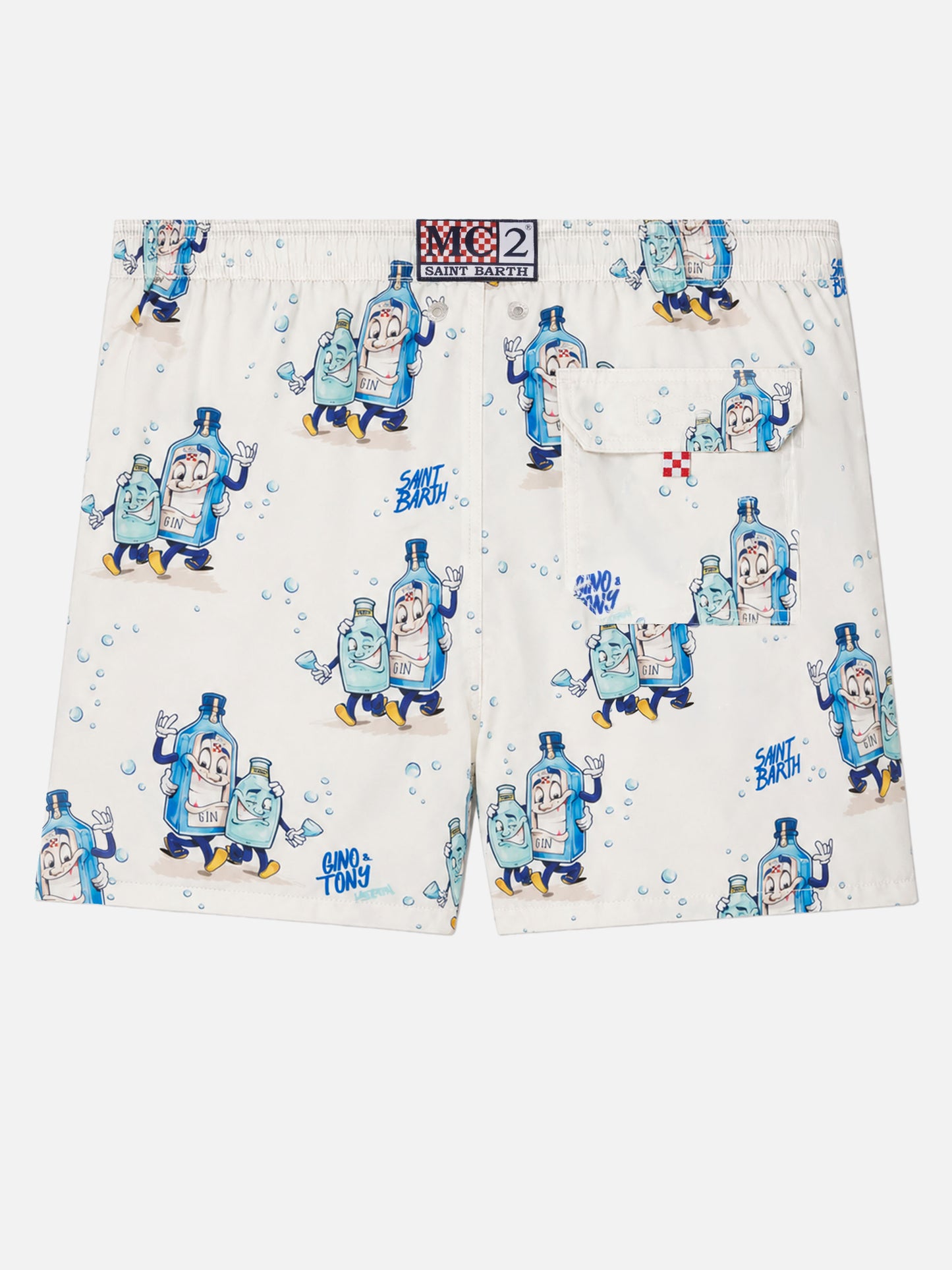 Mid-length Gustavia swim-shorts with cocktail print |CRYPTOPUPPETS SPECIAL EDITION