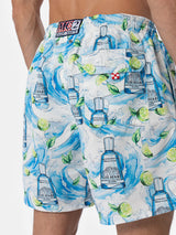 Mittellange gestreifte Gustavia-Badeshorts für Herren mit Gin-Print | GIN MARE SONDEREDITION