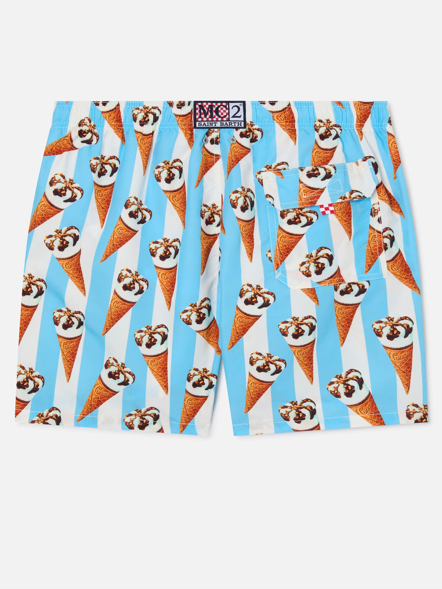 Gustavia Cornetto print and light blue striped swim shorts | Special Edition
