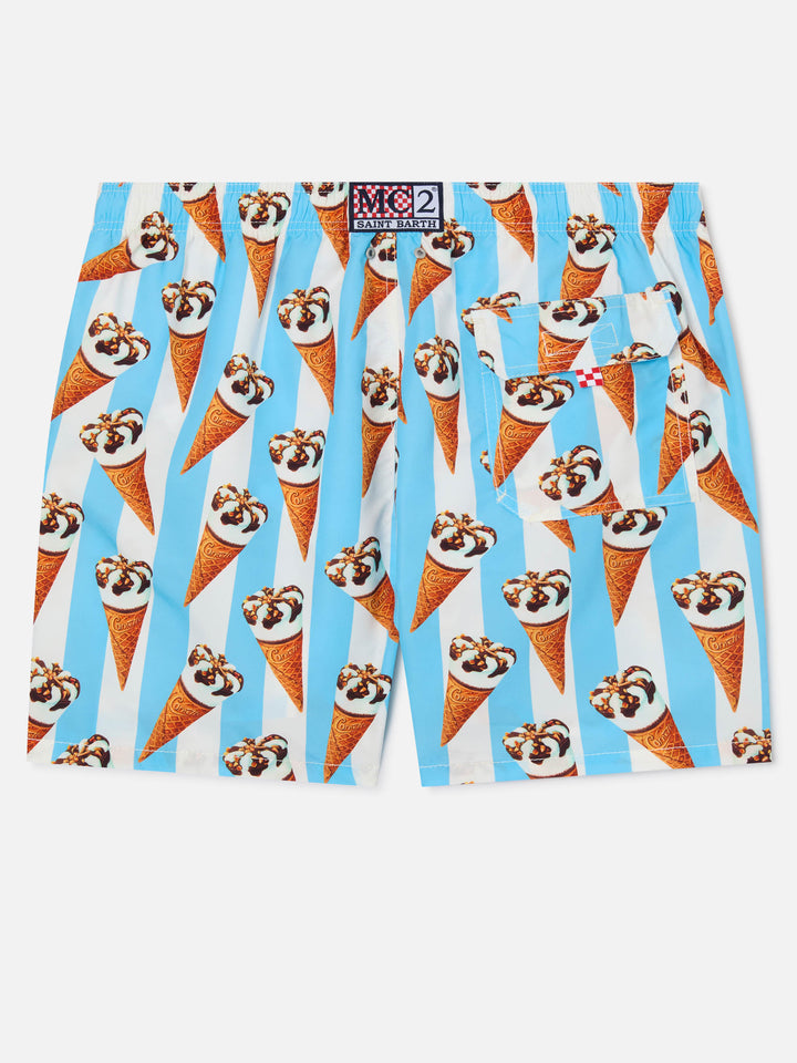 Gustavia Cornetto print and light blue striped swim shorts | Special Edition