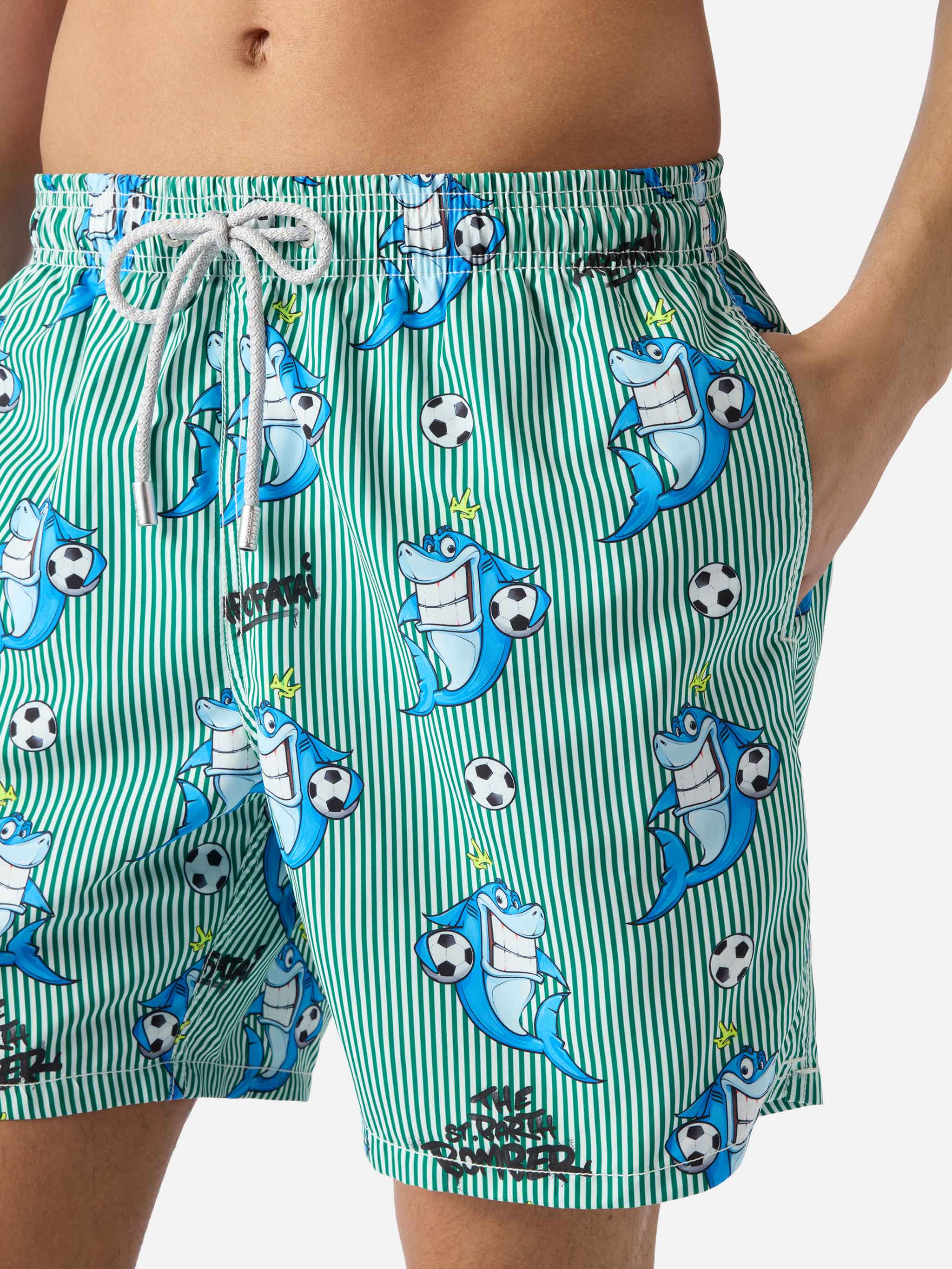 Gustavia striped swim shorts with shark print | Special Edition